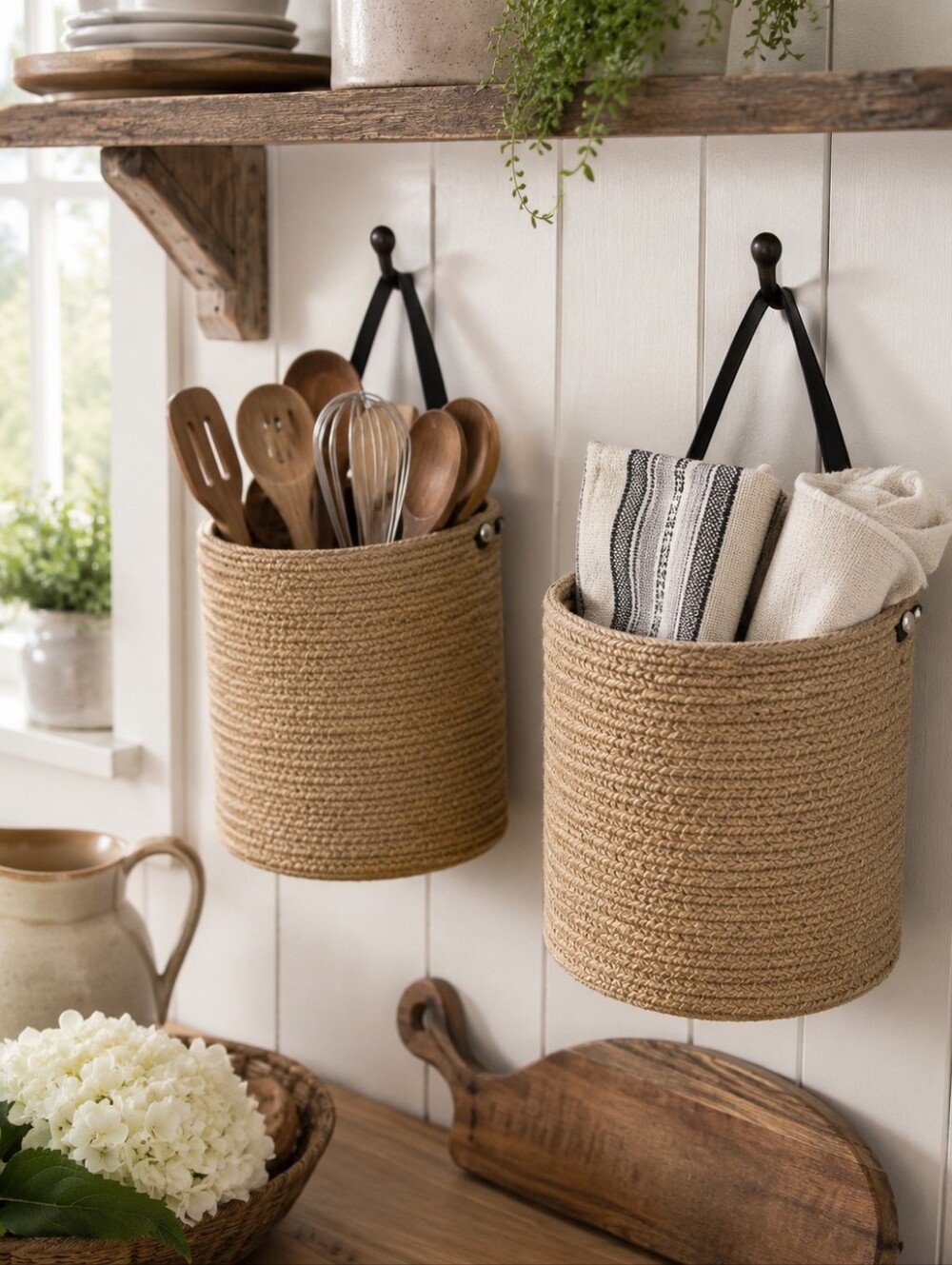 Set of 2 Braided Jute Baskets